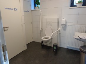 Présence d'un sanitaire adapté avec barres d'appui rabattable
